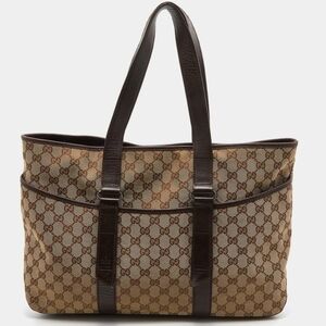 🤎🔹️ GUCCI 🔹️vintage canvas and laether signature GG large tote + COA